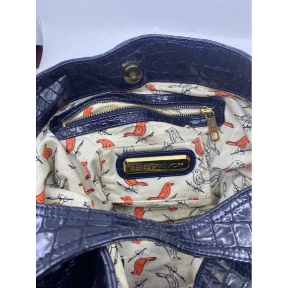 Rebecca Minkoff Croc Embossed Black Leather Shoulder Bag - Picture 7 of 8